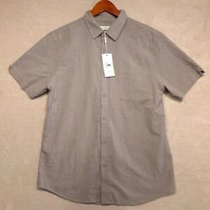 Jekaoyi Mens Short Sleeve Button Shirt Sz.M/Gray/Light Gray/Cotton Linen Blend